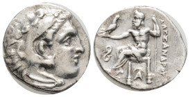 Greek Kings of Macedon. Alexander III "the Great" 336-323 BC. rachm AR, 18,3 mm., 4,11 g.
Head of Herakles right, wearing lion skin / Zeus Aëtophoros...