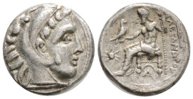 Greek Kings of Macedon. Alexander III "the Great" 336-323 BC. rachm AR, 16,7 mm., 3,70 g.
Head of Herakles right, wearing lion skin / Zeus Aëtophoros...