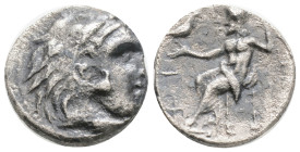 Greek, KINGS OF MACEDON, Alexander III ‘the Great’ (Circa 336-323 BC) AR Drachm (11 mm, 3,6 g)
Obv: Head of Herakles to right, wearing lion skin head...