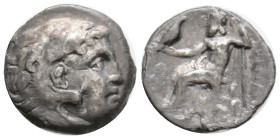 Greek, KINGS OF MACEDON, Alexander III 'the Great' (Circa 336-323 BC). AR Drachm. (16,8 mm, 3,71 g)
Head of Herakles to right, wearing lion skin head...