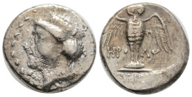 Greek, PONTOS, Amisos (Circa 370-330 BC) AR Drachm (18,1 mm, 5,4 g)
Obv: Turreted head of Hera left.
Rev: Owl with spread wings standing facing on s...