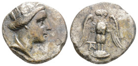 Greek, Pontos. Amisos circa 300-125 BC. Siglos-Drachm AR, 16,8 mm., 3,1 g.
Turreted and draped bust of Hera-Tyche right / Eagle standing facing on sh...