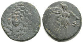 Greek PONTOS, Amisos, Time of Mithradates VI Eupator (Circa 120-63 BC) AE Bronze (19,7mm, 8,73 g)
Obv: Aegis with Gorgoneion in centre
Rev: Nike adv...