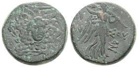 Greek PONTOS, Amisos, Time of Mithradates VI Eupator (Circa 120-63 BC) AE Bronze (20,2 mm, 8,1 g)
Obv: Aegis with Gorgoneion in centre
Rev: Nike adv...