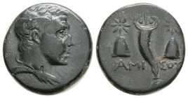PONTOS, Amisos. Circa 110-100 BC. Æ Struck under Mithradates VI. Winged bust of Perseus right / Cornucopia between two piloi.
4.8 g. 17.4 mm.