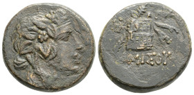 PONTOS. Amisos. Time of Mithradates VI Eupator (Circa 105-90 or 90-85 BC). Ae. 8,3 g. 22 mm.
Obv: Head of Dionysos right, wearing ivy wreath.
Rev: A...