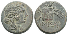 PONTOS. Amisos. Time of Mithradates VI Eupator (Circa 105-90 or 90-85 BC). Ae. 8,6 g. 21,5 mm.
Obv: Head of Dionysos right, wearing ivy wreath.
Rev:...