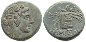 PONTOS. Amisos. Time of Mithradates VI Eupator (Circa 105-90 or 90-85 BC). Ae. 8,6 g. 21,5 mm.
Obv: Head of Dionysos right, wearing ivy wreath.
Rev:...