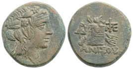 PONTOS. Amisos. Time of Mithradates VI Eupator (Circa 105-90 or 90-85 BC). Ae. 8,1 g. 21,1 mm.
Obv: Head of Dionysos right, wearing ivy wreath.
Rev:...