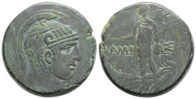PONTOS. Amisos. Time of Mithradates VI Eupator (Circa 105-90 or 90-85 BC). Ae, 19,57 g. 27,8 mm.
Obv: Helmeted head of Athena right. Rev: AMI - ΣOY. ...
