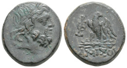 Greek
PONTOS, Amisos (Circa 100-85 BC) AE Bronze (20.4mm, 8.2g)
Obv: Laureate head of Zeus right.
Rev: AMIΣOV. Eagle, with head right, standing lef...