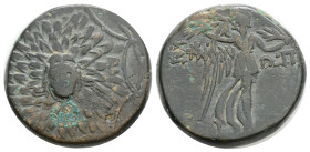 Greek PONTOS, Amisos, Time of Mithradates VI Eupator (Circa 120-63 BC) AE Bronze (21 mm, 8 g)
Obv: Aegis with Gorgoneion in centre
Rev: Nike advanci...