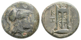Greek
MYSIA, Kyzikos (Circa 300-180 BC) AE Bronze (13.3mm, 1.9g)
Obv: Head of Athena Right in crested attic helmet.
Rev: K Y Z I; Tunny fish below ...