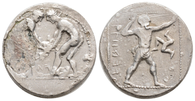 Greek, Pamphylia. Aspendos 370-330 BC. Stater AR
22,1 mm., 7 ,9 g. Two wrestler...