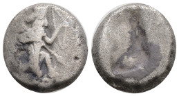 Greek, ACHAEMENID EMPIRE. Time of Darios I to Xerxes II (485-420 BC). Sardes. AR Siglos (15,5 mm 5.2 g)
Obv: Persian king in kneeling-running stance ...