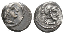 Greek
CILICIA, Tarsos, Tarkumuwa (Datames), Satrap of Cilicia and Cappadocia (Circa 384-361/0 BC) AR Obol (10.2 mm, 0.6g)
Obv: Diademed female head ...