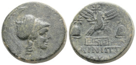 Greek PHRYGIA, Apameia, Phainippos and Drakon (Circa 88-40 BC) AE Bronze (23,4 mm, 10,8 g)
Obv: Helmeted bust of Athena right.
Rev: AΠΑΜΕΩN / ΦAINIΠ...