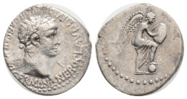 Roman Provincial, Nero AR Hemidrachm of Caesarea, Cappadocia. AD 54-68. NERO CLAVD DIVI CLAVD F CAESAR AVG GERMANI, laureate head right / Victory stan...