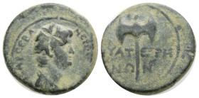 Roman Provincial CoinsLYDIA. Thyateira. Nero (54-68). Ae.3,18 g. 17,6 mm.
Obv: NE??N K?AY?IOC KAICAP CEBA. Draped bust right.
Rev: ?YATEIPHN?N. Labr...