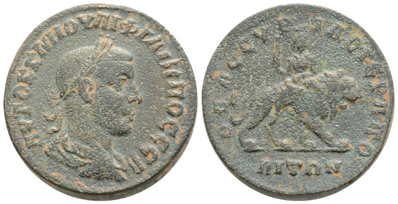 Philip II. AD 247-249. Æ Tetrassarion (29 mm, 16,9 g) Laureate, draped, and cuir...