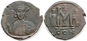 Byzantine Coins. CONSTANTINE IV POGONATUS with HERACLIUS and TIBERIUS (668-685). Follis. Constantinople. 15,6 g. 37,3 mm. Obv: δ N CONSTANTINUS PP AU....