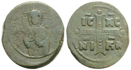 Byzantine, Anonymous (attributed to Michael IV), (1034-1041 AD) Constantinople
AE follis (31.3 mm, 10.5g)
Obv: ЄmmANOVHA, IC-XC, three-quarter lengt...