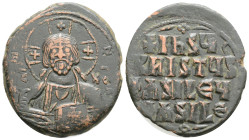 Anonymous (attributed to Constantine VIII). Ca. 1025-1028. Æ follis (31,1 mm, 9.4 g,) Constantinople. + ЄMMΛ-NOVHΛ, barred IC XC across field, nimbate...