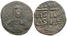 ANONYMOUS FOLLES. Class B. Attributed to Romanus III (1028-1034). 8,5 g. 30,8 Obv: + EMMA NOVHΛ / IC - XC.
Bust of Christ facing, holding book of Gos...