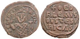 Byzantine, Theophilus AD 829-842. Constantinople, Follis Æ
24,1 mm., 4,3 g. Bust of Theophilus facing / + ΘΕΟ / FILE AVG / OVStE SV /NIKAS.