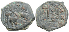 Byzantine
Heraclius and Heraclius Constantine(629/30 AD) Constantinople
AE Nummi (31.6mm, 7.6g)
Obv: Heraclius standing facing in military dress, h...