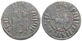 Armenia, Cilician Armenia (1226-1270 AD) Hetoum I AR Tram. Hetoum and Queen Zabel standing facing, holding long cross between them. Crowned lion walki...