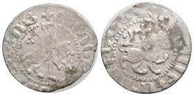 Medieval, Armenia, Cilician Armenia, Levon III (1301-1307 AD) AR Tavorkin (20.9 mm, 2.4 g)
Obv: Levon on horseback advancing right
Rev: Crowned lion...