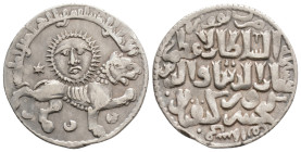 Medieval
ISLAMIC,Ghiyath al-Din Kay Khusraw II, first reign ( 1237-1246 AD) AR Dirham (21.8mm 2.9g)
Obv: Lion advancing right; facing sun and star a...