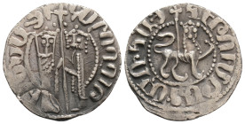 Medieval
ARMENIA, Royal. Hetoum I, (1226-1270 AD) AR Tram (20mm 2.9g)
Obv: Zabel and Hetoum standing facing, holding between them long cross with tw...
