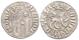 Medieval
ARMENIA, Royal. Hetoum I, (1226-1270 AD) AR Tram (21.6 mm 2.9 g)
Obv: Zabel and Hetoum standing facing, holding between them long cross wit...