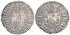 Medieval
Armenia, Hetoum I and Zabel (1226-1270 AD)AR Tram. (21.1mm, 2.9g)
Obv: Hetoum and Zabel standing facing one another, heads facing, holding ...