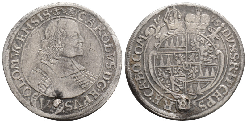 World Coins, AUSTRIA. Olmütz. Karl II von Liechtenstein (1664-1695). 15 Kreuzer ...