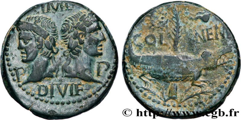 NEMAUSUS - NIMES - AUGUSTUS and AGRIPPA
Type : Dupondius 
Date : c. 10-14 AD. 
M...