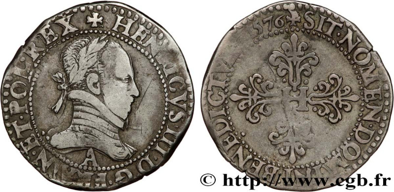 HENRY III
Type : Franc au col plat 
Date : 1576 
Mint name / Town : Paris 
Quant...