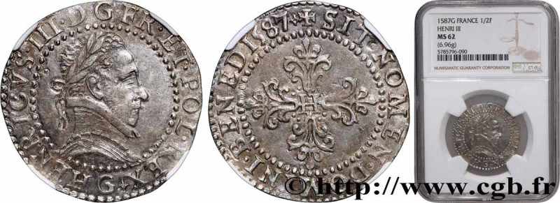 HENRY III
Type : Demi-franc au col plat 
Date : 1587 
Mint name / Town : Poitier...