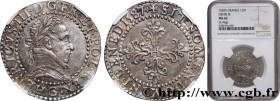 HENRY III
Type : Demi-franc au col plat 
Date : 1587 
Mint name / Town : Poitiers 
Quantity minted : 180884 
Metal : silver 
Millesimal fineness : 833...