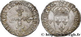 HENRY III
Type : Huitième d'écu, croix de face 
Date : 1585 
Mint name / Town : La Rochelle 
Quantity minted : 91501 
Metal : silver 
Millesimal finen...
