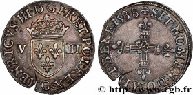 HENRY III
Type : Huitième d'écu, écu de face 
Date : 1588 
Mint name / Town : Poitiers 
Quantity minted : 8391 
Metal : silver 
Millesimal fineness : ...