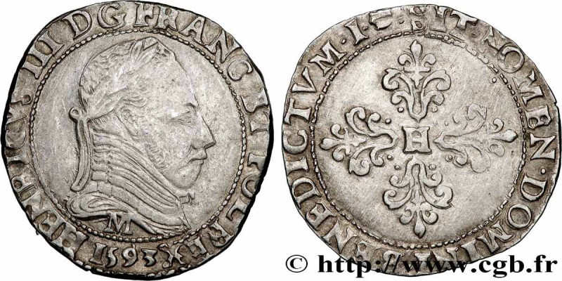 THE LEAGUE. COINAGE IN THE NAME OF HENRY III
Type : Demi-franc au col plat 
Date...