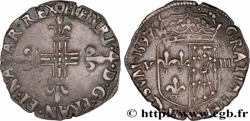 HENRY IV
Type : Huitième d'écu de Navarre 
Date : 1597 
Mint name / Town : Saint...