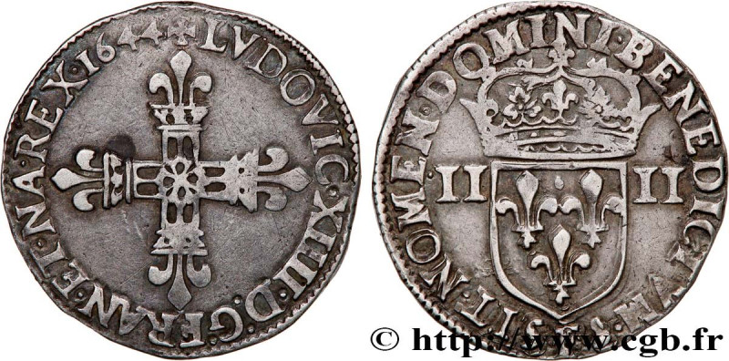 LOUIS XIV "THE SUN KING"
Type : Quart d'écu, 1er type 
Date : 1644 
Mint name / ...