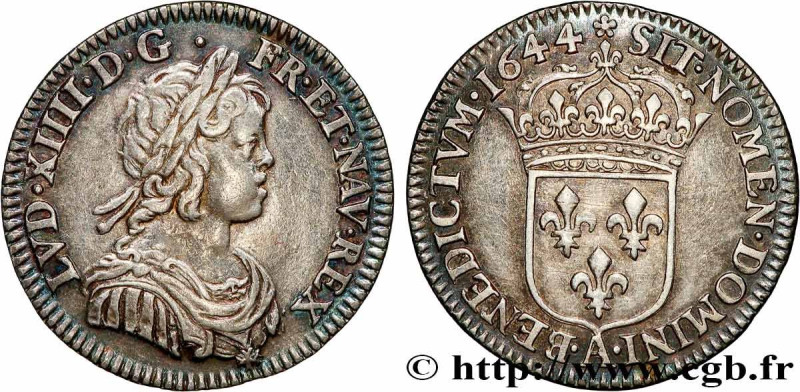 LOUIS XIV "THE SUN KING"
Type : Douzième d'écu à la mèche courte 
Date : 1644 
M...