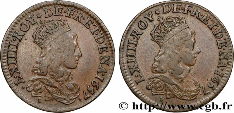 LOUIS XIV "THE SUN KING"
Type : Double avers du liard de cuivre 
Date : 1657 
Mi...