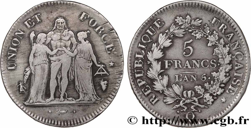 DIRECTOIRE
Type : 5 francs Union et Force, Union serré, seulement gland extérieu...