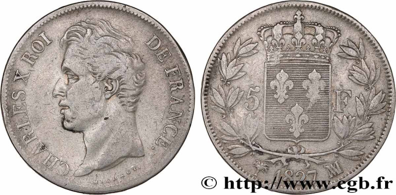 CHARLES X
Type : 5 francs Charles X, 2e type 
Date : 1827 
Mint name / Town : Ma...